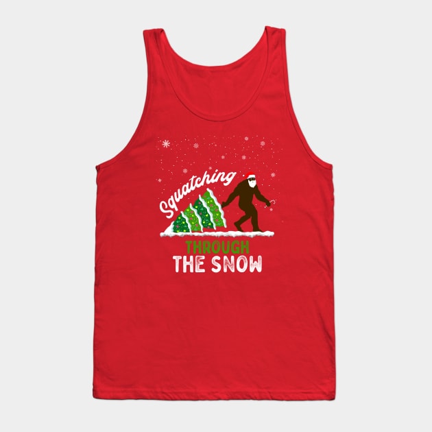 Squatching Through the Snow Funny Bigfoot Christmas Tank Top by Strangeology